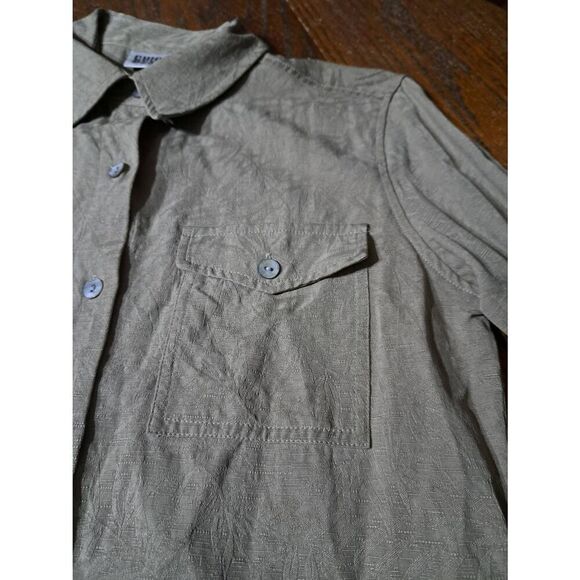 Small Size 4 Chicos Designs Size 0 Brown Silk Tropical Leaf Pattern Blouse Shirt - Picture 2 of 6